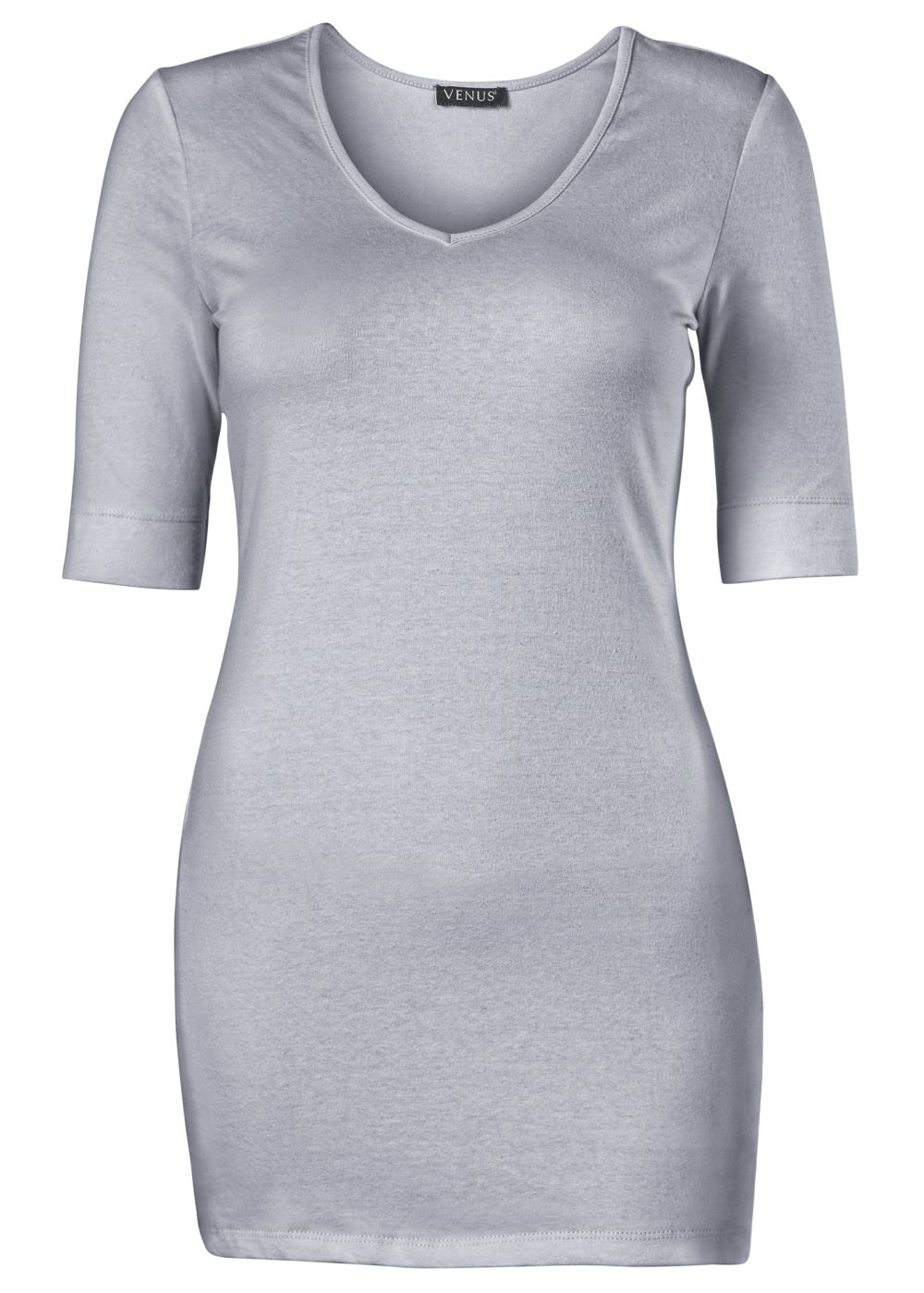 Venus Plus Size Long And Lean V-Neck Tee in Light Heather Grey