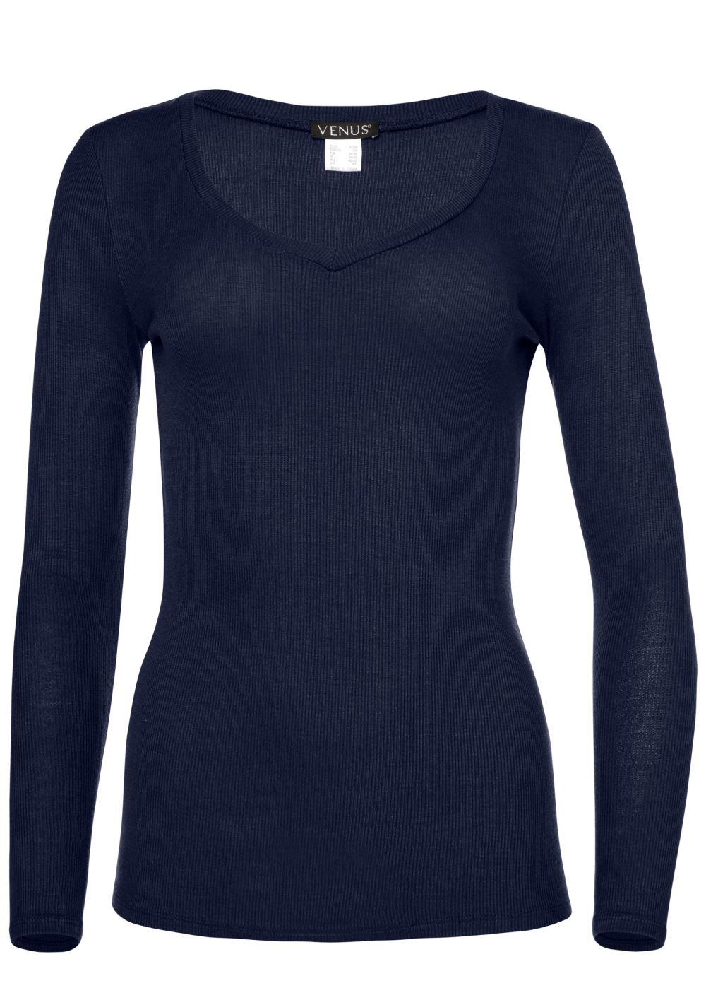 Venus Plus Size Ribbed V-Neck Top in Navy
