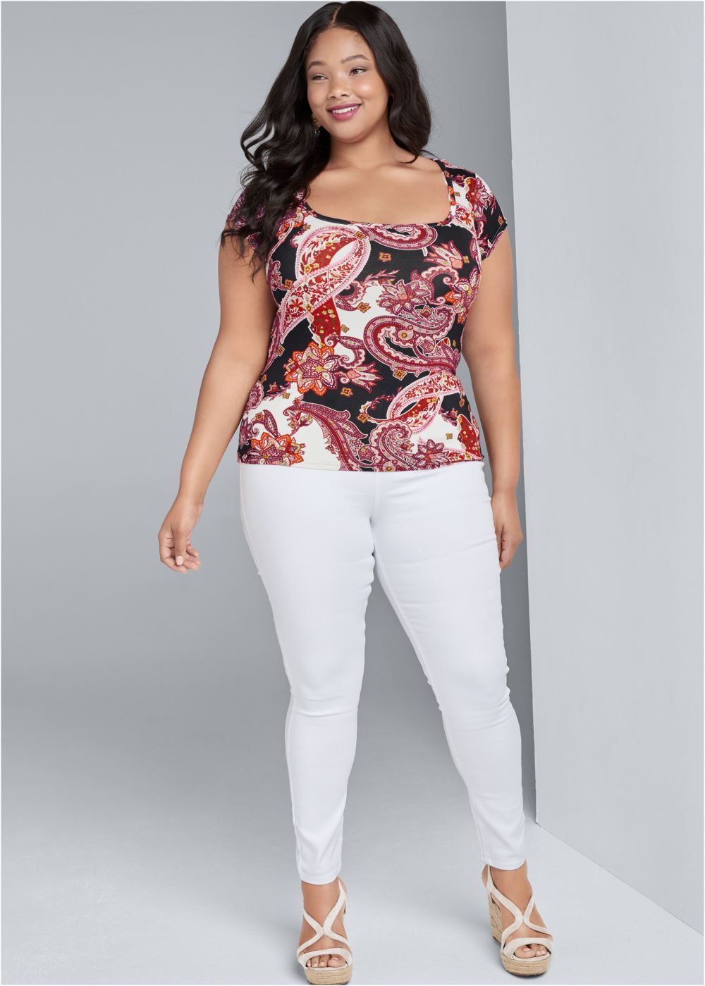 Venus Brown Multi PRINTED SQUARE NECK TOP