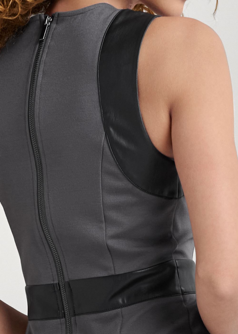 Venus Grey & Black Faux Leather Detail Bodycon Dress