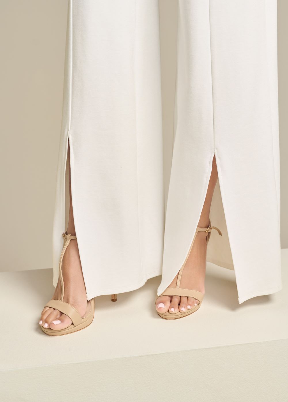 Venus Plus Size Front Slit Jumpsuit in Off White