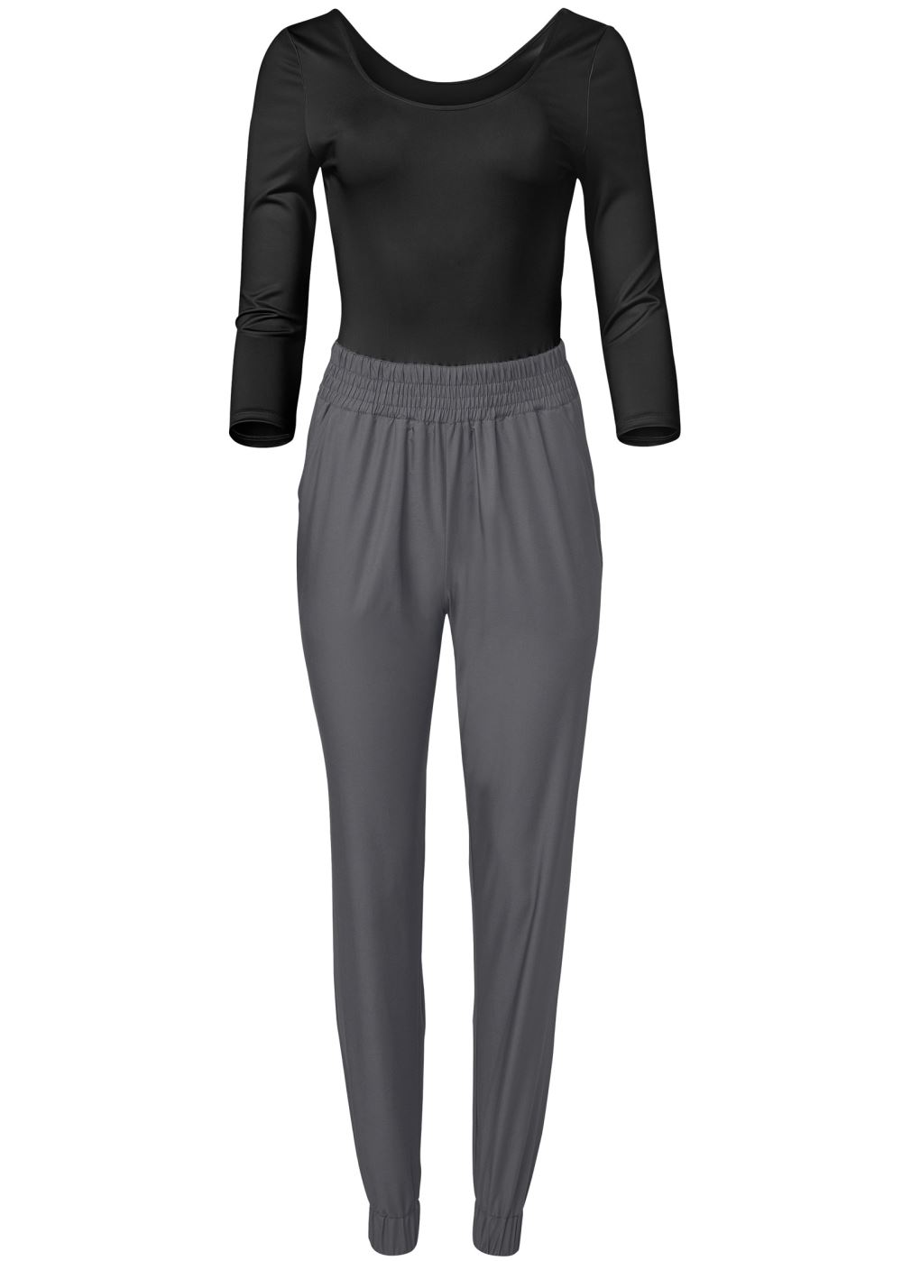 Venus Plus Size Two-Tone Sport Jumpsuit in Black & Grey