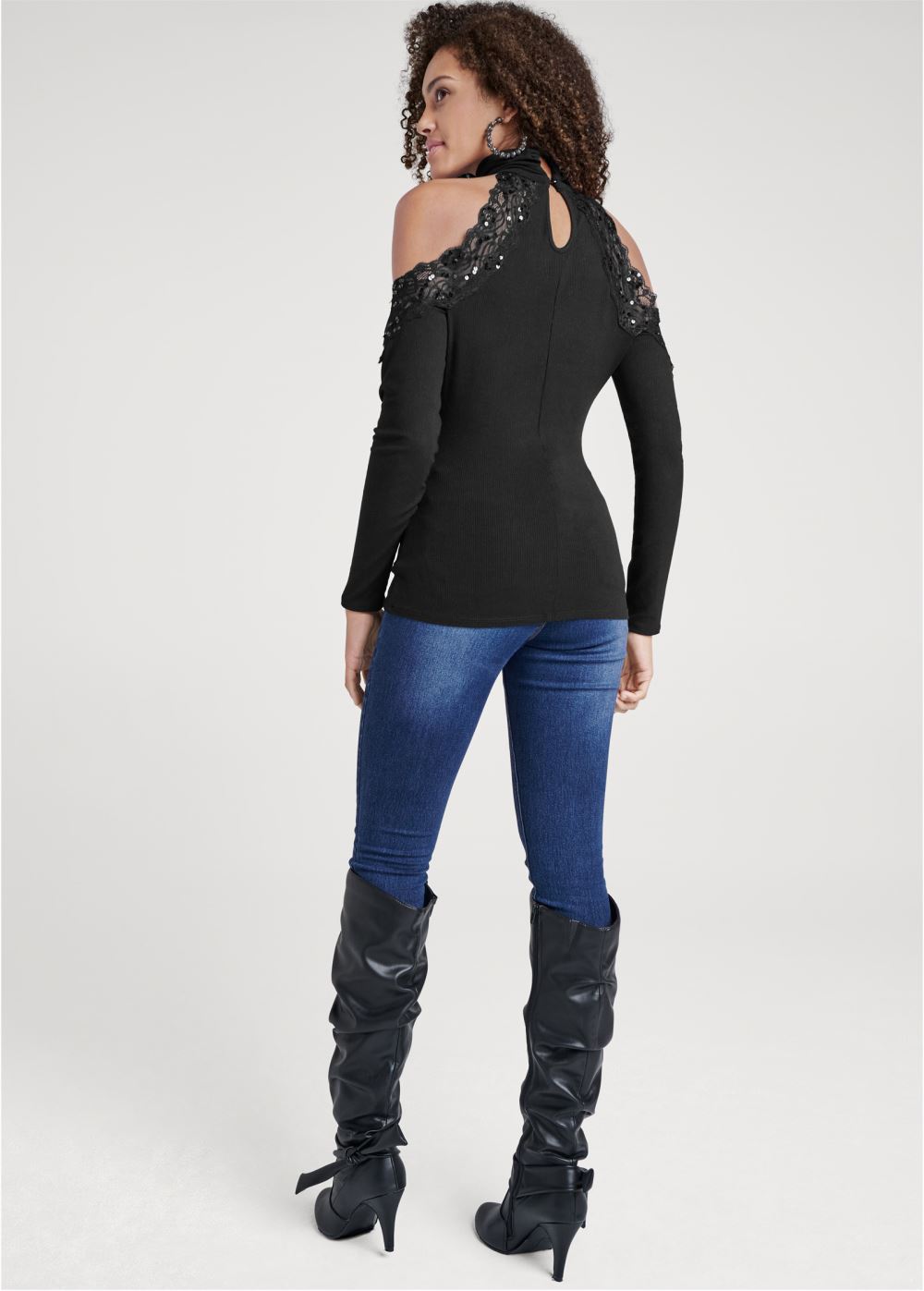 Venus Plus Size Cold Shoulder Lace Top