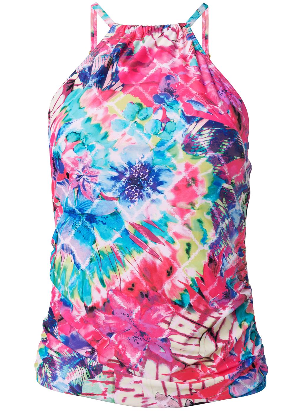 Venus Ruched Side Halter Tankini Top Bikini - Razzle Dazzle